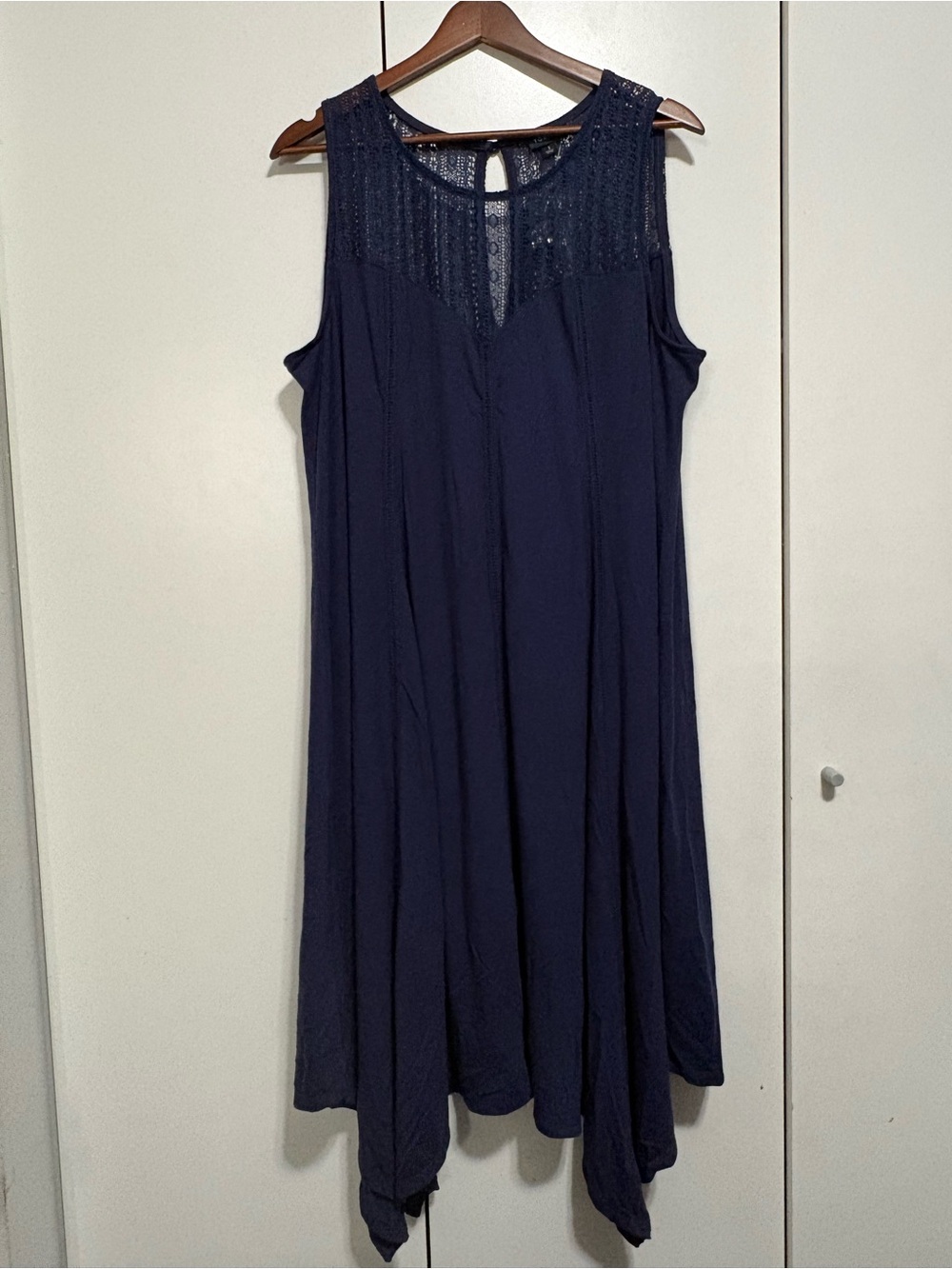 torrid Navy Blue Trapeze Sleeveless Midi Dress with Lace Yoke